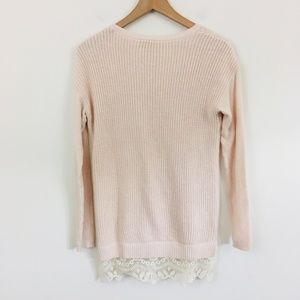 LOFT Sweaters - LOFT Pink Knit Lace Trim Loose Fit Sweater XS LOFT Sweaters - LOFT Pink Knit Lace Trim Loose Fit Sweater XS